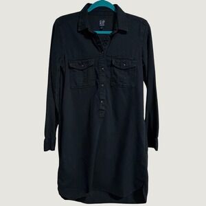 Gap Denim Black Wash Cotton Long Sleeve Button Front Shirt Dress 357951-00 Small